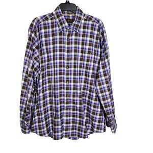 Robert Talbott Mens Shirt Classic Large Plaid Long Sleeve Button Cotton Pocket